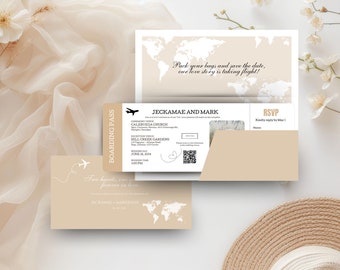 Destination Wedding Invitation Template: Passport & Boarding Pass (Digital Download)