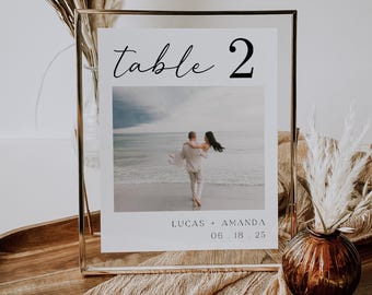 Modern Photo Table Numbers: Minimalist Wedding Table Decor (Canva Template)