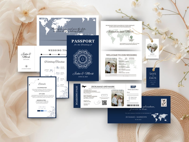 Passport Wedding Invitation Destination Wedding Passport Boarding Pass Printable Passport Wedding Invitation Travel Theme Wedding JA4 image 5