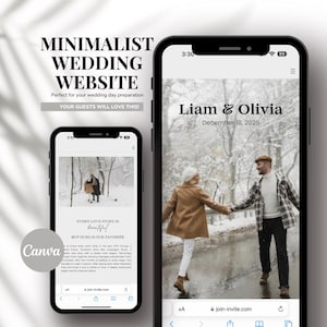 Minimalist Wedding Website Template: Mobile Invitation, Online RSVP (Canva Digital Download)