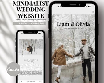 Modello di sito web per matrimoni minimalisti: invito mobile, RSVP online (download digitale Canva)