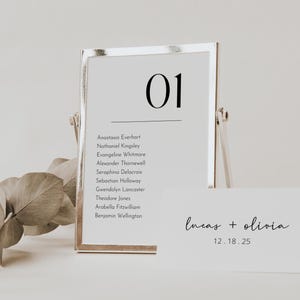 Modèle de plan de table de mariage pour mariage, modèle de carte de plan de salle de mariage minimaliste moderne, trouvez votre siège, plan de salle à manger suspendu