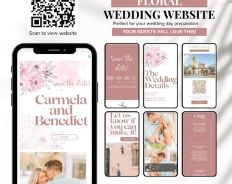 Modello Canva per sito web di matrimonio floreale: invito mobile (download digitale)