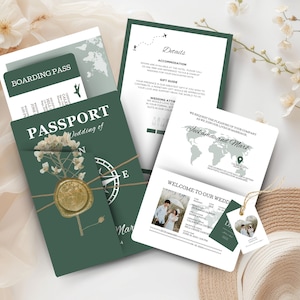 Modelo de convite para passaporte de casamento Modelo de destino Convite para cartão de embarque Convite de casamento, cartão para salvar a data, modelo de passaporte JA9