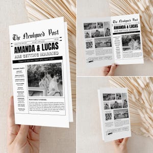 Wedding Newspaper Template with Photo, Editable in Canva, Wedding Program, Newlywed Times, Editable Newspaper Itinerary, Large Newspaper