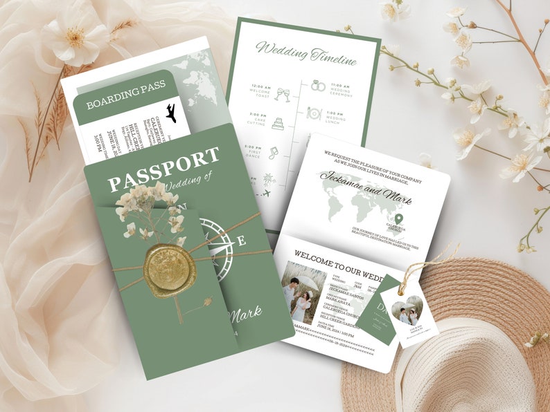 Destination Wedding Invitation template Boarding Pass template with tag rsvp Printable Passport Wedding Invitation Travel Wedding invite JA1 zdjęcie 1