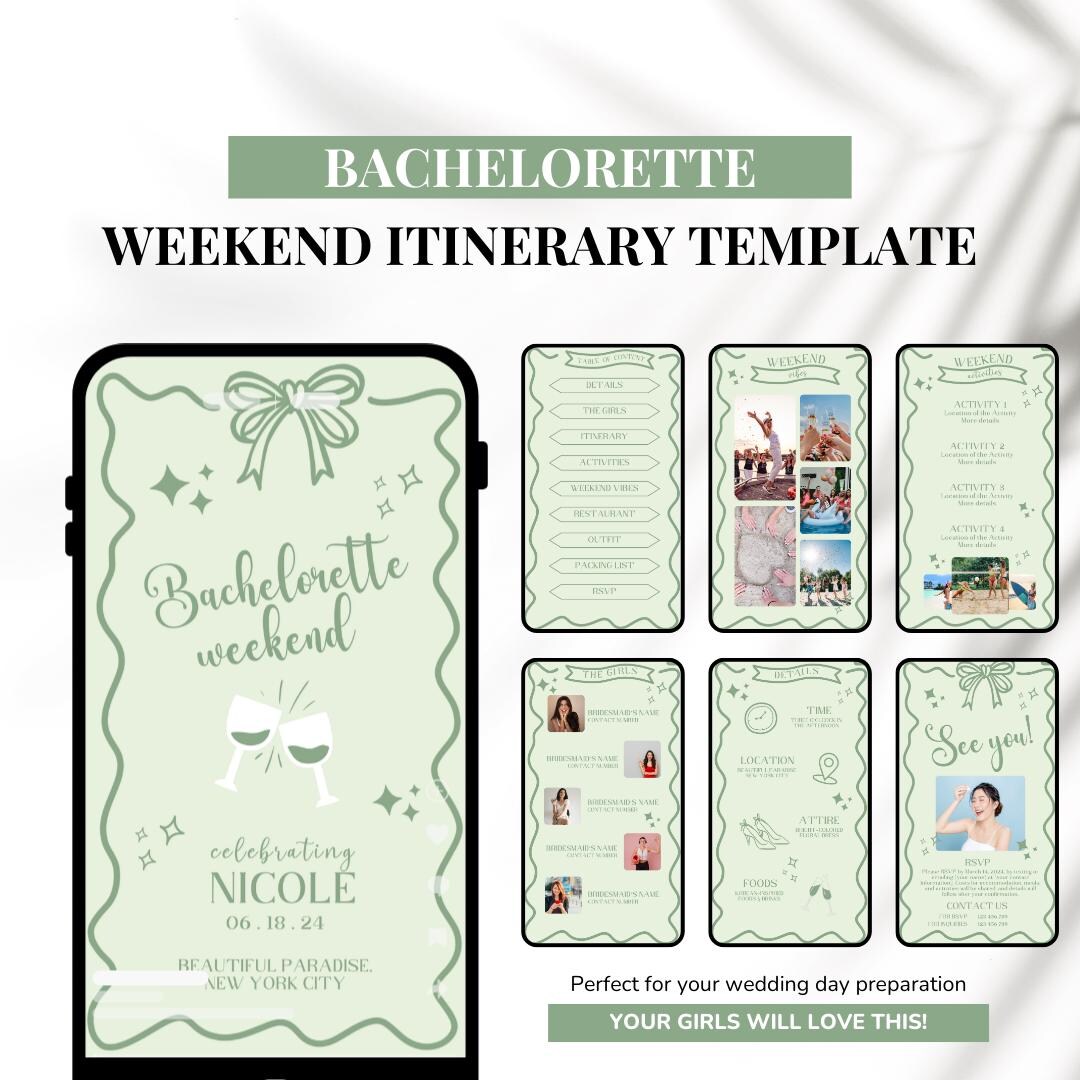 Mobile Bachelorette Itinerary Template: Digital Party Invitation (canva ...