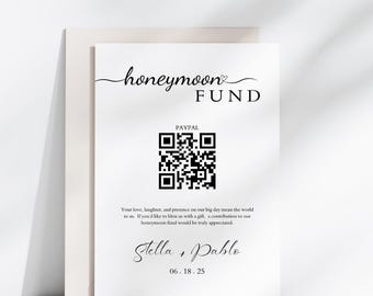 Modern Honeymoon Fund Sign: Editable Wedding QR Code Template (5x7, 8x10 Digital Download)