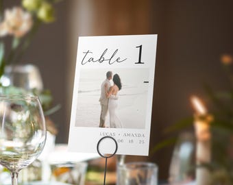 Modern Photo Table Numbers: Minimalist Wedding Table Decor (Canva Template)