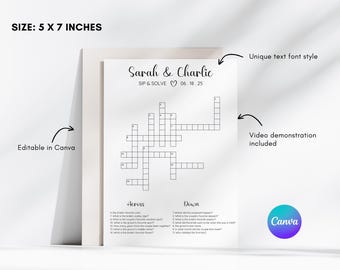 Custom Wedding Crossword Puzzle: Sip & Solve Game (5x7 Template)