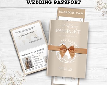 Plantilla de invitación de pasaporte para boda de destino: Tarjeta de embarque, RSVP (descarga digital)