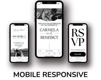 Plantilla de Canva para sitio web de bodas personalizado: Invitación móvil (descarga digital)