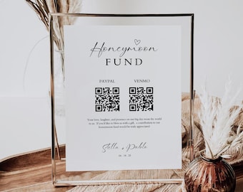 Modern Honeymoon Fund Sign: Editable Wedding QR Code Template (5x7, 8x10 Digital Download)