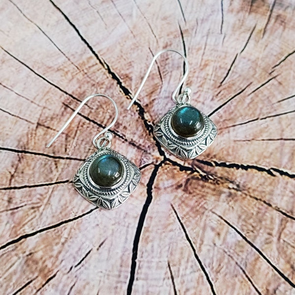 Boucles d'oreilles en labradorite earrings for her argent massif 925 sterling silver earrings gift for her cadeau pour elle handmade earring