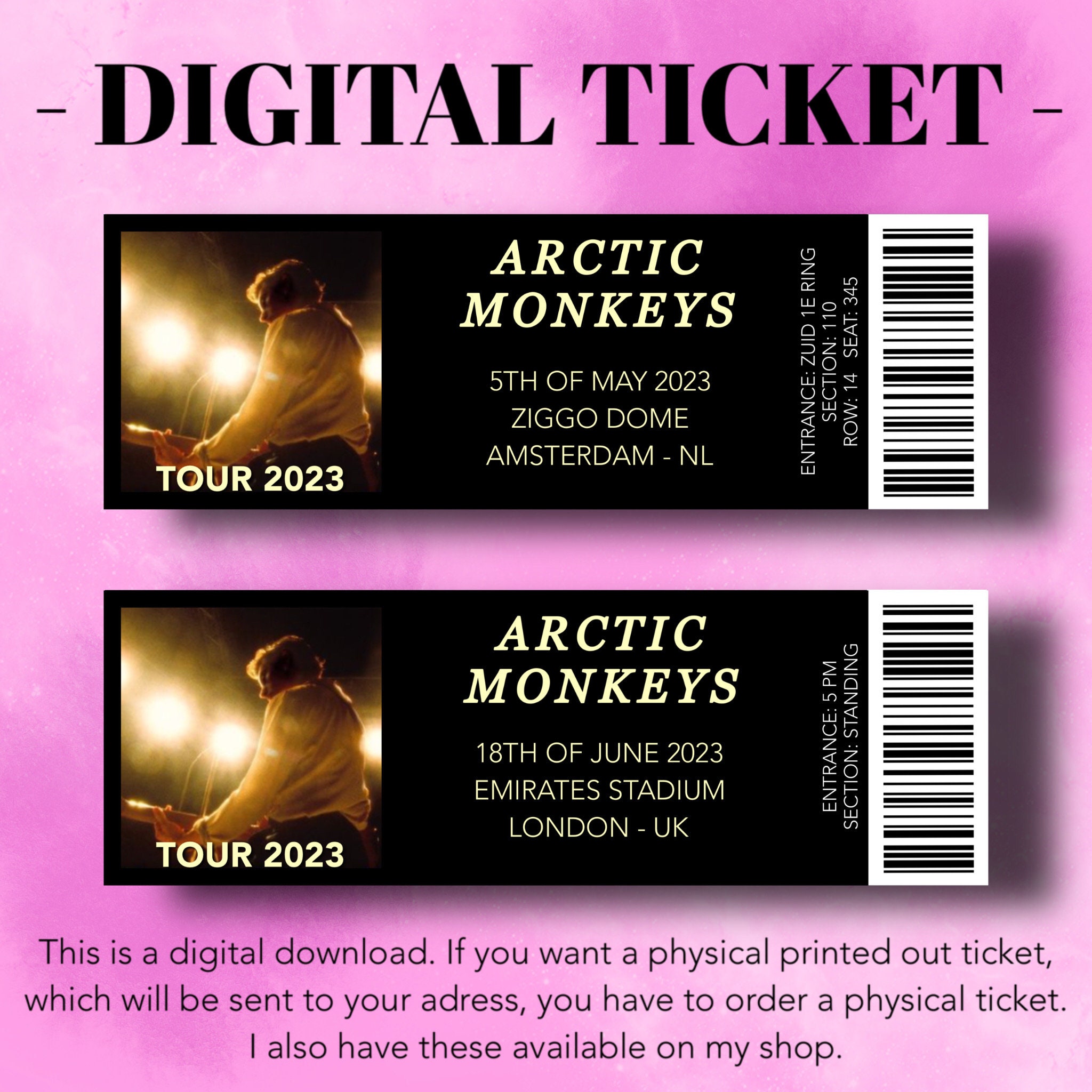 Digital Custom Arctic Monkeys 2023 Tour Souvenir Ticket Etsy