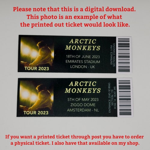 Arctic Monkeys Concert Souvenir Ticket Etsy