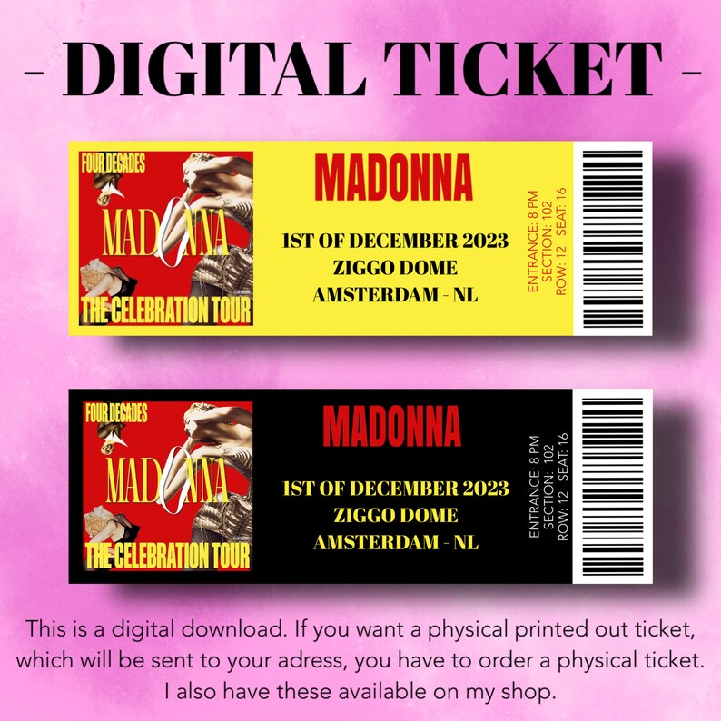 Digital Custom Madonna the Celebartion Tour Souvenir Concert Ticket Etsy