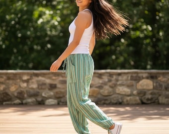 Small Petite Boho Beach Pants Pima Cotton Unisex, Cute Slim Fit Summer Cover Up Pants, Lightweight Quick Dry Travel Lounge comfy harem pants