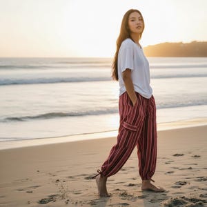 Talla grande. Pantalones de playa estilo boho de algodón, pantalones ligeros para cubrirse, pantalones de descanso para piscina, pantalones de yoga de verano estilo surfista hippie transpirables.