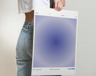 ブルーオーラグラデーションプリント、スピリチュアルウォールアート（デジタルダウンロード）