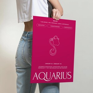 AQUARIUS Star Sign Instant Download Print | Pink Zodiac Wall Decor | Spiritual Astrology Poster | Gift for Her | DIGITAL DOWNLOAD