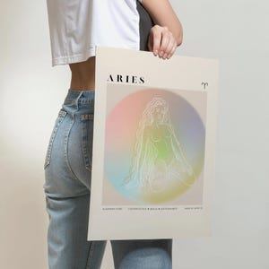 Impresión artística con degradado del aura del signo zodiacal Aries, póster del zodiaco (descarga digital)