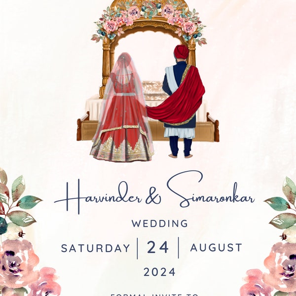 Digital Punjabi Sikh Hindu Indian Wedding Invitation, Save the Date, Custom Colour