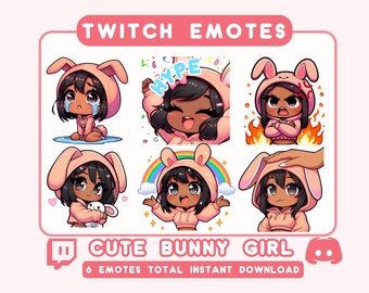 Black Girl Twitch Emotes Pack | Kawaii Bunny Girl | Custom Made Emotes For Twitch/Discord | Cute Black Girl emotes aesthetic | Anime Emotes