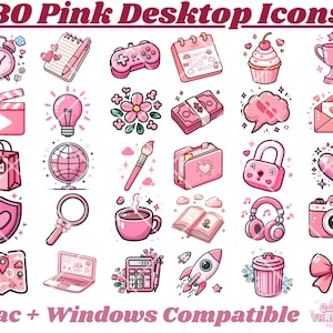 Iconos de escritorio kawaii dibujados a mano para Windows y Mac / Iconos de carpeta del Organizador de escritorio rosa / Iconos de carpeta para Mac y Windows kawaii