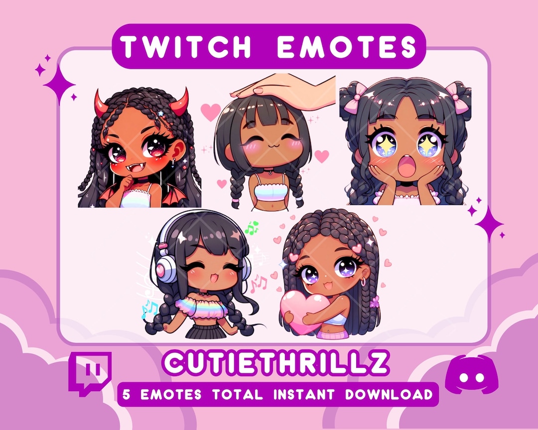 Cute Black Girl Kawaii Twitch Emotes Pack Aesthetic Custom Made Emotes ...