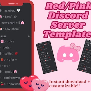 Red/Pink Aesthetic Discord Template | Kawaii Discord server | Custom discord server for twitch streamer | Gaming discord | INSTANT DOWNLOAD