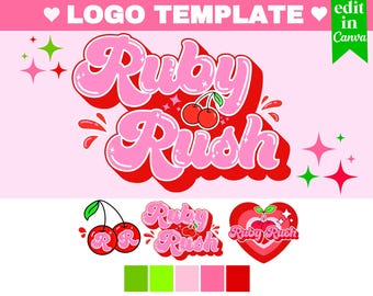 Plantilla de diseño de logotipo de Vtuber personalizable, logotipo estético de cereza, marca para pequeñas empresas, plantilla de vtuber canva, descarga digital editable