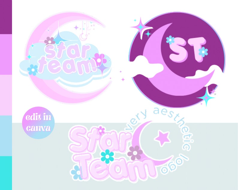 Editable Logo in Canva Template Kawaii Aesthetic Starry Moon for Small ...