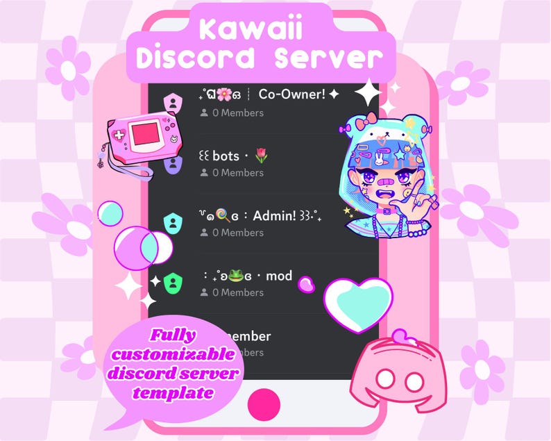 Plantilla de Discord estética Kawaii DESCARGA INSTANTÁNEA / Servidor de Discord prediseñado para transmisores de Twitch Servidor Kidcore lindo y colorido imagen 1