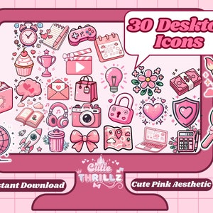Iconos de escritorio estéticos rosados para Windows y Mac / Iconos de carpeta del Organizador de escritorio Kawaii / Iconos de carpeta para Mac y Windows kawaii