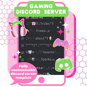 Kawaii Gamer Girl Discord Server Template INSTANT DOWNLOAD | Gaming Discord Server for Twitch Streamer | Colorful and Aesthetic premade