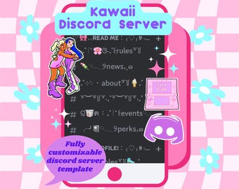 Plantilla de servidor Discord kawaii adorable para streamers de Twitch (descarga instantánea)