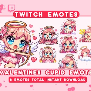 Cupid Girl Emotes Pack for Valentines Day | Kawaii Anime Girl Pink hair | Cute Emotes for twitch/discord/youtube | Discord Valentines Day