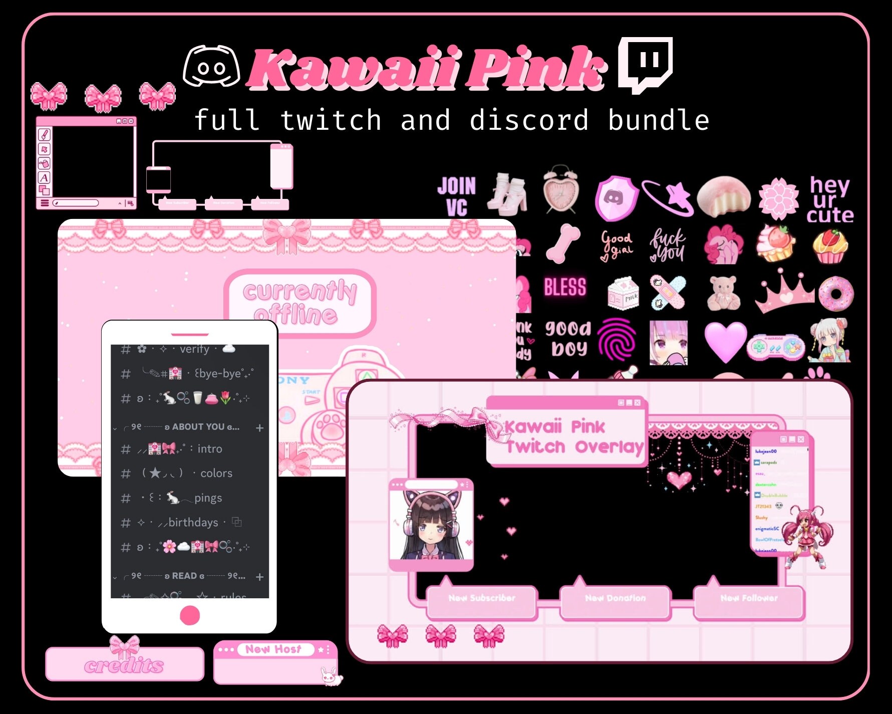 FULL Kawaii Twitch Streamer Bundle With a Discord Server Template and