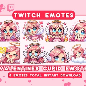 Cute Valentines Day Girl Emotes Pack for Twitch and Discord | Kawaii Anime Girl Pink hair | Cute Emotes| Discord Valentines Day Emojis