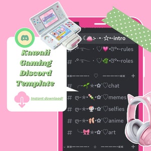 Kawaii Gamer Girl Discord Server Template INSTANT DOWNLOAD | Gaming Discord Server for Twitch Streamer | Colorful and Aesthetic premade