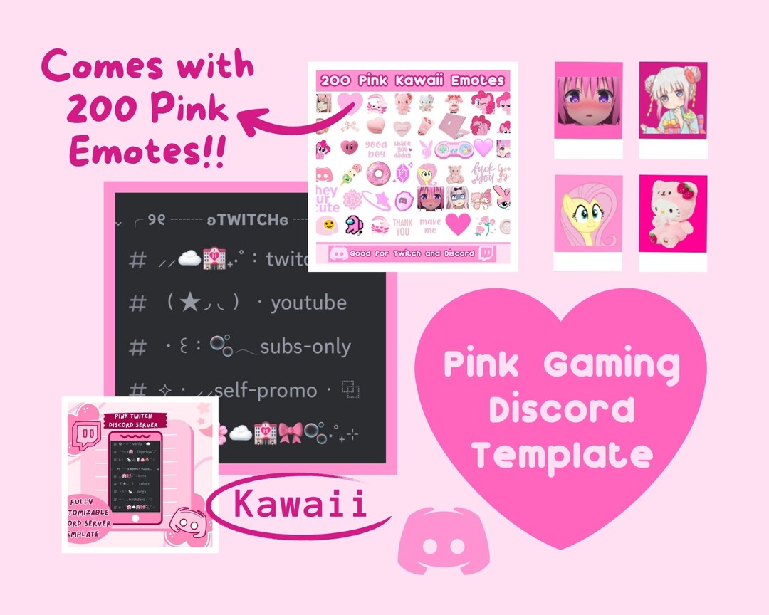 Kawaii Pink Discord Server Template With 200 Emotes | Discord Server ...