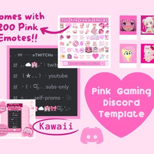 Kawaii Pink Discord Server Template with 200 emotes | Discord Server Bundle | Discord/Twitch Emotes | Discord Server for Twitch Streamer