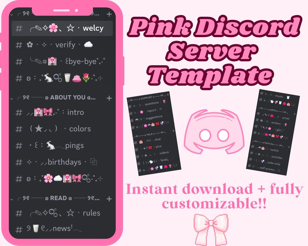 Pink Kawaii Discord Server Template for Twitch Streamers (digital
