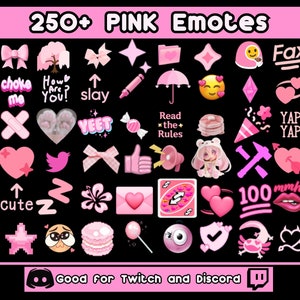 250種類以上のメガピンク絵文字パック | TwitchとDiscord用のピンクの美しい絵文字 | Discordのピンクの絵文字 | Twitchストリーマー向けのかわいい絵文字