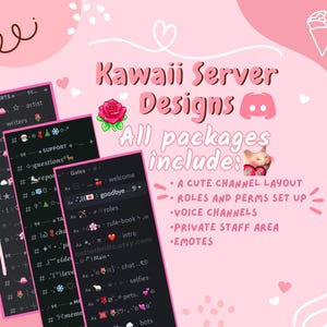 Servidor de Discord kawaii PERSONALIZADO para transmisores de Twitch / Servidores de Discord personalizados / Servidor de Discord de Twitch / Servidor de Discord de juegos personalizado