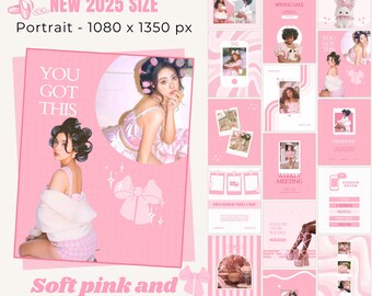 30 Instagram Canva Templates Editable Pink Social Media Posts Girly Aesthetic Portrait Graphics for Content Creators and small businesses