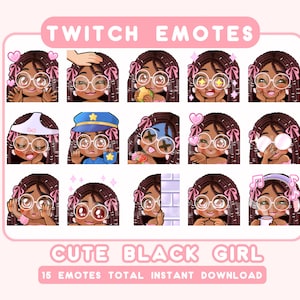 かわいい黒人少女の Twitch/Discord 絵文字 | Twitch/Discord/Youtube 用のカスタムメイド絵文字 | メガネをかけた黒人少女の絵文字の美学