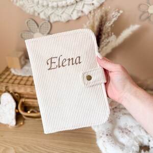 Funda de pana personalizada para registro médico - Nombre bordado - Regalo de nacimiento para niña o niño - Caja de nacimiento