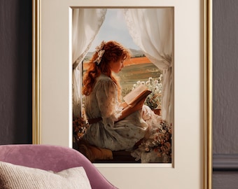 Anne of Green Gables Reading by the Window | Literary Wall Art | Vintage Book Lover Decor | Digital Download